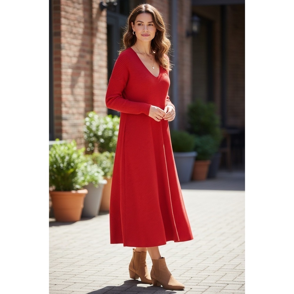 NWT Lane Bryant Red V-Neck Ribbed Fit Flare Sweater Dress 22/24 Retail $90